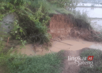 Kondisi tanggul Sungai Gandam di Desa Ngening yang jebol pada Minggu, 1 Desember 2024. (Dok. Pribadi/Lingkarjateng.id)