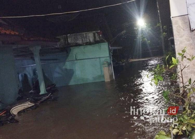 Desa Galangpengampon, Kecamatan Wonopringgo, Kabupaten Pekalongan, dilanda banjir imbas meluapnya Sungai Sangkaringan dan Sungai Welo pada Senin, 20 Januari 2025. (Fahri Akbar/Lingkarjateng.id)