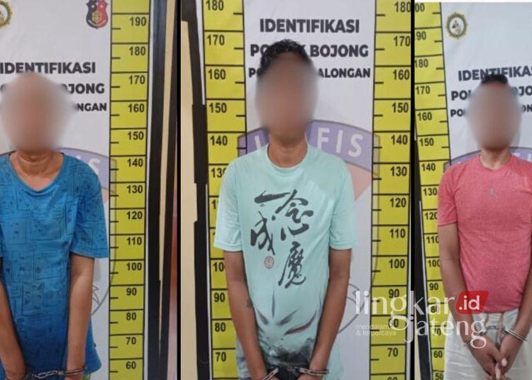 Tiga tersangka pencurian spesialis sekolah yang berhasil diamankan oleh Polres Pekalongan. Mereka telah beraksi di 11 sekolah di wilayah Kabupaten Pekalongan. (Polres Pekalongan/Lingkarjateng.id)