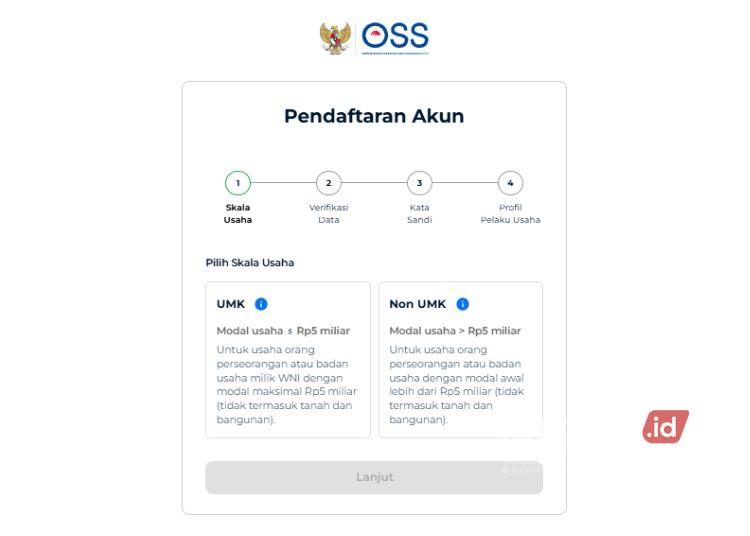 TANGKAPAN LAYAR: Proses pendaftaran nomor induk berusaha melalui laman oss.go.id. (Lingkarjateng.id)
