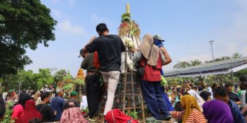 Warga berebut gunungan di Kirab Boyong Grobog yang digelar Pemkab Grobogan pada Senin, 3 Maret 2025. (Dok. Pemkab Grobogan/Lingkarjateng.id)