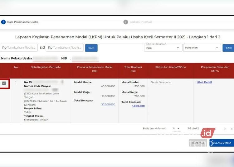 ILUSTRASI: Contoh proses pelaporan LKPM melalui laman OSS. (Laman OSS/Lingkarjateng.id)