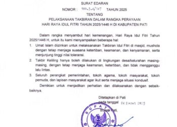 TANGKAPAN LAYAR: Tangkapan layar Surat Edaran BupatiPati terkait pelaksanaan takbir keliling 2025. (Lingkarjateng.id)