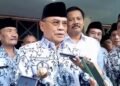 Bupati Pati, Sudewo, usai meresmikan regrouping sekolah dasar negeri pada Sabtu, 15 Maret 2025. (Mutia Parasti/Lingkarjateng.id)