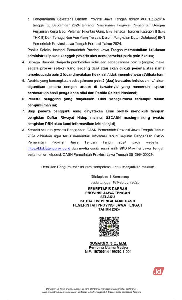 Rincian Perubahan Status Kelulusan Peserta dan Penetapan Peserta Pengganti Seleksi PPPK 2024 Pemprov Jateng, Cek Detailnya! 28 1000049357