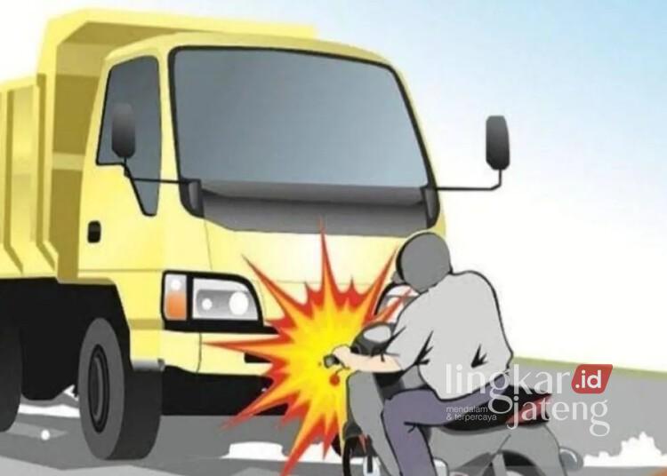 Ilustrasi kecelakaan sepeda motor dan truk. (ANTARA/Lingkarjateng.id)