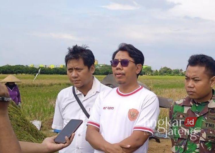 Gabah Petani Pekalongan Dipastikan Tetap Diserap Bulog Meski Libur Lebaran 25 Pimpinan Cabang Bulog Tegal, Agung Rohman (tengah), bersama tim memantau langsung proses penyerapan gabah kering panen (GKP) di wilayah Tirto, Pekalongan (kota dan Kabupaten), Jumat (4/4). (Fahri Akbar/Lingkarjateng.id)