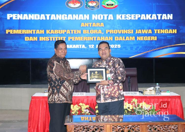 Bupati Blora Arief Rohman saat hadir dalam penandatanganan Nota Kesepakatan (MoU) kerjasama tersebut dilaksanakan di Kampus IPDN, Jakarta, Kamis (12/6/2025)