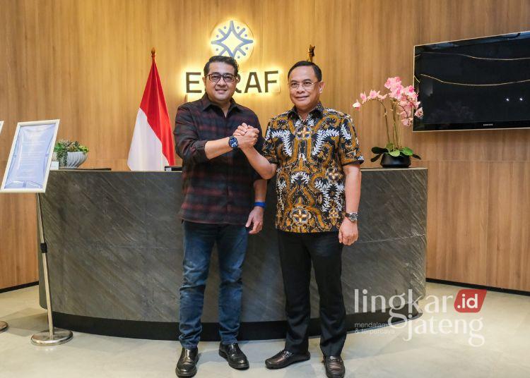 BERSINERGI: Bupati Pati Sudewo (kanan) dan Menteri Ekonomi Kreatif Teuku Riefky Harsya di gedung Kementerian Ekonomi Kreatif, Jakarta, Kamis, 12 Juni 2025. (Humas Pemkab Pati/Lingkarjateng.d)