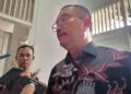Anggota Komisi IX DPR RI, Edy Wuryanto, saat diwawancarai usai sosialisasi program MBG di Gedung Korpri, Kabupaten Pati, pada Selasa, 17 Juni 2025. (Setyo Nugroho/Lingkarjateng.id)