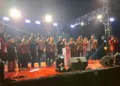 Bupati Semarang, Ngesti Nugraha, bersama jajaran Forkompimda Kabupaten Semarang saat meluncurkan sistem pembayaran QRIS dalam rangkaian Festival Gedongsongo 2025 di kawasan Candi Gedongsongo, Kecamatan Bandungan, pada Sabtu malam, 21 Juni 2025. (Hesty Imaniar/Lingkarjateng.id)