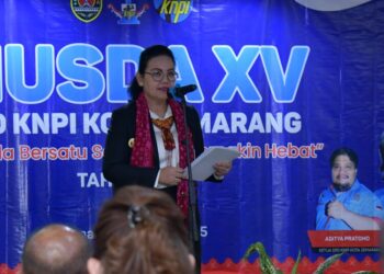 Wali Kota Semarang, Agustina Wilujeng Pramestuti,sSaat menghadiri Musda XV DPD KNPI Kota Semarang di Hotel Grand Edge, Semarang, Senin, 2 Juni 2025. (Dok. Pemkot Semarang/Lingkarjateng.id)