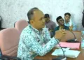 Plt Kepala Dinas Kesehatan Kabupaten Pati, Luky Pratugas Narimo, memberikan keterangan pada sidang hak angket DPRD Pati pada Kamis, 28 Agustus 2025. (Lingkar Network/Lingkarjateng.id)