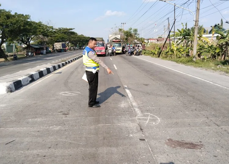 Kecelakaan Beruntun di Jalan Pantura Demak, Satu Orang Dilarikan ke RS 25 Petugas kepolisian saat melakukan olah TKP kecelakaan beruntun di Jalan Pantura turut Desa Wonokerto, Kecamatan Karangtengah, Kabupaten Demak, pada Senin, 15 September 2025. (M. Burhanuddin Aslam/Lingkarjateng.id)