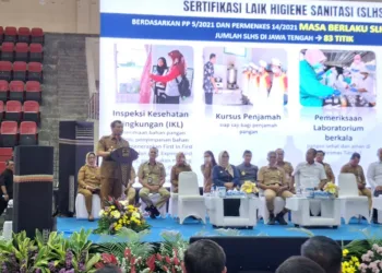 Gubernur Jawa Tengah, Ahmad Luthfi, memberi arahan kepada kepala daerah dalam Rapat Konsolidasi Regional Pengawalan Program MBG di Jawa Tengah dan DIY di GOR Jatidiri Semarang, Senin, 6 Oktober 2025. (Rizky Syahrul Al-Fath/Lingkarjateng.id)