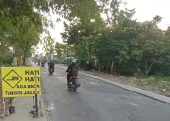 Ruas Pati-Grobogan di Desa Cengkalsewu Sukolilo dikeluhkan pengguna jalan karena konstruksi beda tinggi. (Lingkar Network)
