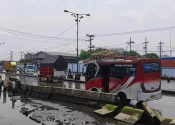 Arus lalu lintas jalur Pantura Semarang-Demak di wilayah Kecamatan Sayung, Kabupaten Demak, terpantau lancar setelah genangan banjir berangsur surut, Rabu, 5 November 2025. (M. Burhanuddin Aslam/Lingkarjateng.id)