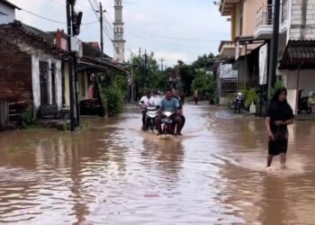 Banjir merendam sejumlah desa di Kecamatan Margorejo, Kabupaten Pati, akibat meluapnya Sungai Jimbaran dan Bletek, Jumat, 21 November 2025. (Lingkarnews Network/Lingkarjateng.id)