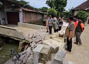 Anggota Komisi VIII DPR RI dari Fraksi NasDem, Sri Wulan, bersama BNPB meninjau kondisi tanggul Sungai Widodaren di Desa Ketitangwetan, Kecamatan Batangan, Kabupaten Pati, Senin, 3 November 2025. (Mutia Parasti/Lingkarjateng.id)