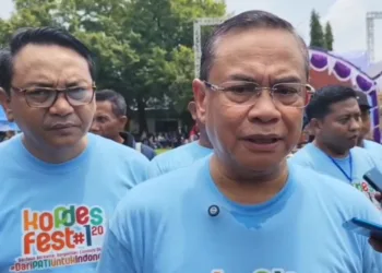 Bupati Pati Sudewo ditemani wakilnya Risma Ardhi Chandra menghadiri Kopdes Fest 1 2025 di halaman Eks Bakkorwil Jateng di Pati, Sabtu, 1 November 2025. (Lingkar Network)