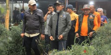 Sekretaris Daerah (Sekda) Provinsi Jawa Tengah Sumarno didampingi tim Basarnas meninjau ke basecamp pendakian Mongkrang terkait pencarian pendaki hilang pada Selasa, 27 Januari 2026. (Humas Pemprov Jateng)