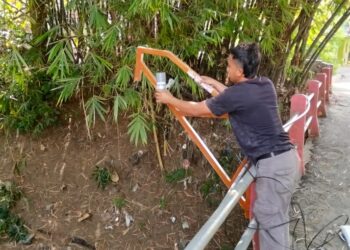 Perbaikan EWS di Sungai Plumbon wilayah Mangkang Kulon beberapa waktu lalu. Foto : Syahril / Lingkar Jateng