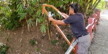 Perbaikan EWS di Sungai Plumbon wilayah Mangkang Kulon beberapa waktu lalu. Foto : Syahril / Lingkar Jateng