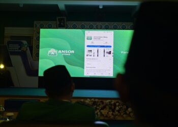 Acara launching aplikasi AnsorStokis oleh GP Ansor Pati di Institut Pesantren Matholi’ul Falah (IPMAFA), Margoyoso, Kabupaten Pati, Sabtu, 31 Januari 2026. (Lingkarjateng.id)