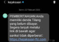SMS penipuan berkedok tilang elektronik yang mengatasnamakan kejaksaan. (Lingkarjateng.id)