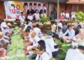 Peringatan HUT Gerindra ke-18 di Kabupaten Kendal digelar sederhana dengan syukuran potong tumpeng dan pembagian sembako dan pengobatan gratis. (Dok. Pribadi/Lingkarjateng.id)