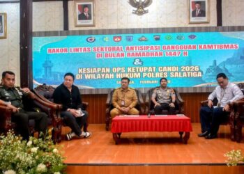 Suasana rapat koordinasi lintas sektoral operasi ketupat candi 2026 di Pendopo Polres Salatiga, Senin, 23 Februari 2026. (Dok.Prokompim Setda Salatiga/Lingkarjateng.id)