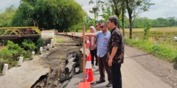 DPRD Pekalongan Minta Penanganan Tanah Gerak di Patianom Masuk Prioritas 2026 11 Wakil Ketua DPRD Kabupaten Pekalongan, Sumar Rosul, didampingi jajaran Bina Marga DPU Taru Kabupaten Pekalongan saat meninjau langsung lokasi tanah gerak di Desa Patianom, Kecamatan Bojong, Jumat, 27 Maret 2026. (Fahri Akbar/Lingkarjateng.id)