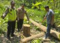Polisi menunjukkan lokasi petani di grobogan ditemukan meninggal tertimpa pohon jati. Foto : Abror/Lingkar