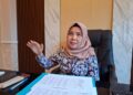 Kepala Badan Pengelolaan Keuangan dan Aset Daerah (BPPKAD) Kudus, Djati Solechah saat ditemui di Kantor BPPKAD pada Selasa (14/4). Foto : Fatur Rohman / Lingkar