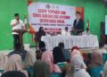 Bupati Jepara Witiarso Utomo memberi sambutan dalam pendampingan sertifikasi halal kepada pelaku UMKM di Desa Suwawal, Kecamatan Mlonggo, Kabupaten Jepara, Sabtu, 25 April 2026. (Tomi Budianto/Lingkarjateng.id)