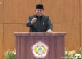 Presiden Prabowo Subianto saat memberikan sambutan dalam Munas ke XVI IPSI di JCC Jakarta, Sabtu (11/4). Foto: Tangkapan layar Youtube Setpres