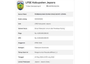 Netizen Kritik Rencana Pembangunan Rumah Dinas Bupati Jepara Bergaya Joglo Senilai Rp4 M 25 Layanan Pengadaan Secara Eksplisit (LPSE) Kabupaten Jepara. (Tangkapan Layar LPSE Jepara)