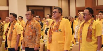 Ketua DPD Golkar Jawa Tengah, Mohammad Saleh, saat menghadiri rapat konsolidasi kader partai di Hotel Lor In Solo, Jumat, 1 Mei 2026. (Lingkarjateng.id)