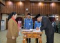 Kepala Bapenda Malang Handi Priyanto Dilantik Jadi Sekda Kota Semarang Definitif 34 Wali Kota Semarang Agustina Wilujeng Pramestuti saat melantik Kepala Bapenda Kota Malang Handi Priyanto sebagai Sekda Kota Semarang definitif di Balai Kota Semarang, pada Senin petang, 18 Mei 2026. (Syahril Muadz/Lingkarjateng.id)