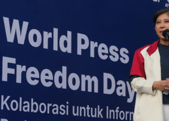 Menkomdigi : Media Konvensional harus Tetap Eksis di Tengah Digitalisasi New Media 25 Menkomdigi, Meutya Hafid, pada acara peringatan World Press Freedom Day 2026 saat kegiatan car free day di Jakarta, Minggu (3/5/2026).