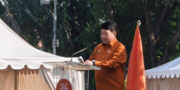 Sensus Ekonomi 2026, BPS Pastikan Tidak Terkait Pajak 16 Kepala Badan Pusat Statistik (BPS) Jateng, Ali Said dalam apel Sensus Ekonomi di Lapangan Simpang Lima Semarang, Kamis (17/6/2026). Foto: Rizky/Lingkar