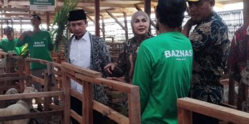 Bupati Kendal, Dyah Kartika Permanasari, mendampingi Pimpinan Baznas RI Bidang Digitalisasi, Keuangan, dan Operasional, Mokhamad Mahdum, melaunching Balai Ternak Baznas di Desa Kalirejo, Kecamatan Kangkung, Selasa, 9 Juni 2026. (Anik Kustiani/Lingkarjateng.id)