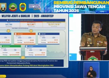 Tunggakan Pajak Kendaraan di Eks Karesidenan Pati Tembus Rp483 Miliar, Ini Rinciannya 25 Gubernur Jawa Tengah, Ahmad Luthfi memaparkan tunggakan pajak kendaraan bermotor di wilayah eks Karesidenan Pati saat Rembug Pembangunan Jawa Tengah 2026. (YouTube Pemprov Jateng)
