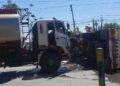 Mobil damkar milik Pemkab Demak tergoleng usai bertabrakan dengan truk tangki di Jalan Pantura Demak-Semarang, Selasa, 30 Juni 2026. (M. Burhanuddin Aslam/Lingkarjateng.id)