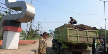 Petugas Satpol PP Kendal menertibkan parkir kendaraan proyek tambang di Jalan Lingkar Kaliwungu, Desa Sumberejo, Kecamatan Kaliwungu beberapa waktu lalu. (dok for Lingkarjateng.id)
