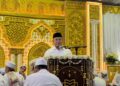 Bupati Sragen, Sigit Pamungkas menekankan semangat Al Khidmah dalam acara Haul Akbar Sragen 2026 dan peringatan Hari Jadi ke-280 Kabupaten Sragen di halaman Sentra Industri Kreatif dan Kerajinan (SIKK), Sabtu, 6 Juni 2026. (Dok. Pemkab Sragen/Lingkarjateng.id)