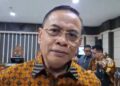 Bupati nonaktif Pati sekaligus terdakwa dugaan korupsi proyek Direktorat Jenderal Perkeretaapian dan pengisian perangkat desa, Sudewo diwawancara usai sidang pembacaan putusan di Pengadilan Tindak Pidana Korupsi (Tipikor) Semarang, Senin, 29 Juni 2026. (Rizky Sayhrul/Lingkarjateng.id)