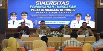 Kegiatan sosialisasi sinergitas penanganan tunggakan pajak kendaraan bermotor yang digelar Bapenda Jateng di Kabupaten Blora, Selasa, 14 Juli 2026. (Humas Pemkab Blora/Lingkarjateng.id)
