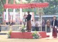 Bupati Rembang, Harno, saat memimpin upacara peringatan Hari Jadi ke-285 Kabupaten Rembang di Alun-alun Rembang, Senin, 27 Juli 2026. (Vicky Rio/Lingkarjateng.id)