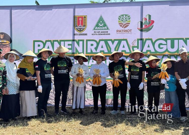 GP Ansor Kota Semarang Sukses Panen Raya Jagung di Lahan Binaan Mijen 25 Wali Kota Semarang, Agustina Wilujeng Pramestuti, mengikuti panen raya jagung di lahan binaan PC GP Ansor setempat di Kelurahan Tambangan, Kecamatan Mijen, Minggu, 5 Juli 2026. (Lingkarjateng.id)